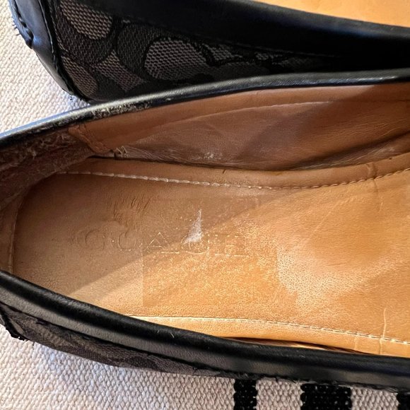 Coach Olive Black Gray Signature Logo Print Canvas Leather Loafer Size 7B - Picture 13 of 15